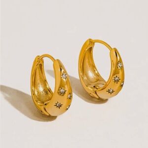 18k Gold Non-Tarnish Star Hoop Earrings